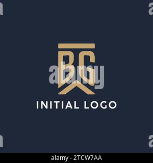 BG Initial Monogramm-Logo im rechteckigen Stil mit geschwungenen Seitentexten Stock Vektor