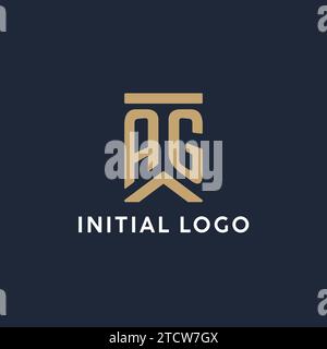 AG Initial Monogramm-Logo im rechteckigen Stil mit geschwungenen Seitentexten Stock Vektor