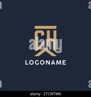 CH Initial Monogramm-Logo im rechteckigen Stil mit geschwungenen Seitentideen Stock Vektor
