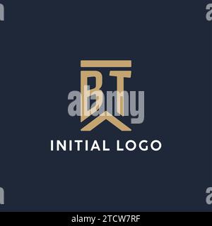 BT Initial Monogramm-Logo im rechteckigen Stil mit geschwungenen Seitentexten Stock Vektor