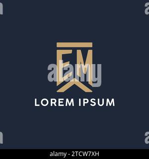 EM Initial Monogramm-Logo im rechteckigen Stil mit geschwungenen Seitentexten Stock Vektor