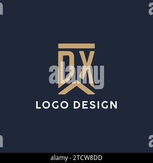 DX Initial Monogramm-Logo im rechteckigen Stil mit geschwungenen Seitentexten Stock Vektor