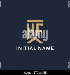 HF Initial Monogramm-Logo im rechteckigen Stil mit geschwungenen Seitentexten Stock Vektor