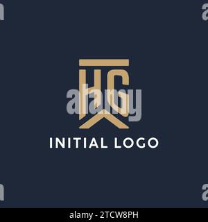 HG Initial Monogramm-Logo-Design im rechteckigen Stil mit geschwungenen Seitentideen Stock Vektor