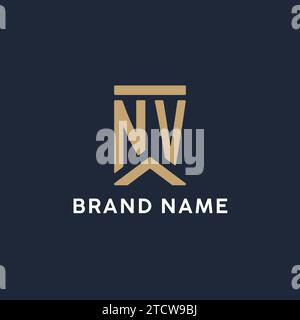 NV Initial Monogramm-Logo im rechteckigen Stil mit geschwungenen Seitentexten Stock Vektor