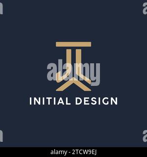 JL Initial Monogramm-Logo im rechteckigen Stil mit geschwungenen Seitentexten Stock Vektor