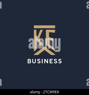KE Initial Monogramm-Logo-Design in rechteckigem Stil mit geschwungenen Seitentideen Stock Vektor