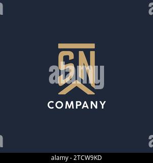 SN Initial Monogramm-Logo im rechteckigen Stil mit geschwungenen Seitentexten Stock Vektor