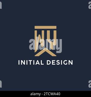 WY Initial Monogramm-Logo im rechteckigen Stil mit geschwungenen Seitentexten Stock Vektor