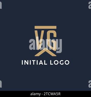 VG-Initial-Monogramm-Logo im rechteckigen Stil mit geschwungenen Seitentexten Stock Vektor