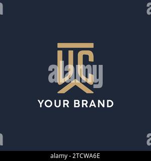 UC-Initial-Monogramm-Logo im rechteckigen Stil mit geschwungenen Seitentexten Stock Vektor