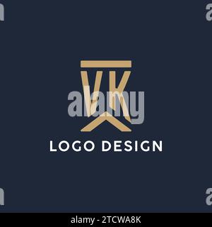 VK Initial Monogramm-Logo im rechteckigen Stil mit geschwungenen Seitentexten Stock Vektor