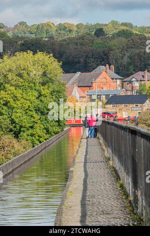 Pontcysyllte Aquädukt bei Llangollen, Nordwales. Entworfen von Thomas Telford. Stockfoto