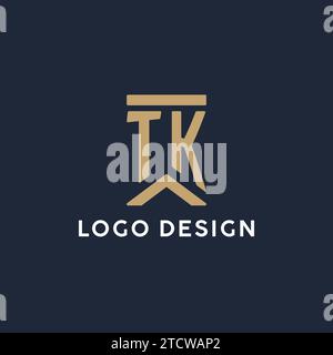 TK Initial Monogramm-Logo im rechteckigen Stil mit geschwungenen Seitentexten Stock Vektor