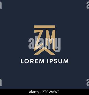 ZM Initial Monogramm-Logo im rechteckigen Stil mit geschwungenen Seitentexten Stock Vektor