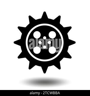 Schwarzes Zahnradsymbol. Symbol für Kettenrad der Maschine. Flaches Design. Zahnradsymbol auf weißem Hintergrund. Stock Vektor