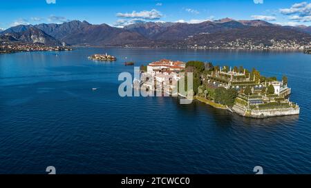 Luftaufnahme der Borromee-Inseln am Lago Maggiore Stockfoto