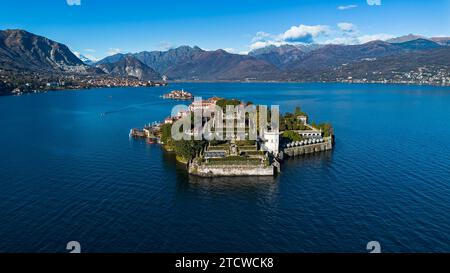 Luftaufnahme der Borromee-Inseln am Lago Maggiore Stockfoto