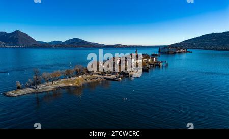 Luftaufnahme der Borromee-Inseln am Lago Maggiore Stockfoto