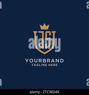 Vektorgrafik mit dem ursprünglichen JS-Logo mit Schildkrone Stock Vektor