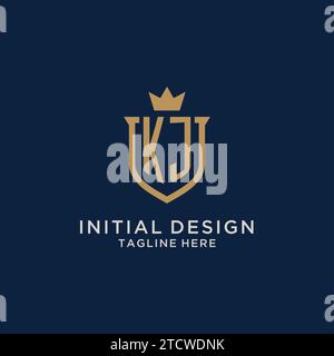 KJ Initial Shield Krone Logo Vektorgrafik Stock Vektor