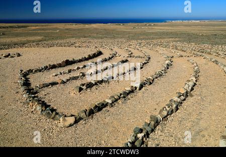 Wolf Patton's Labyrinth, in der Nähe von El Cotillo, Fuerteventura, Kanarischen Inseln, Spanien. Stockfoto