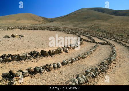 Wolf Patton's Labyrinth, in der Nähe von El Cotillo, Fuerteventura, Kanarischen Inseln, Spanien. Stockfoto