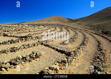 Wolf Patton's Labyrinth, in der Nähe von El Cotillo, Fuerteventura, Kanarischen Inseln, Spanien. Stockfoto