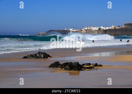 Playa Piedra Surfstrand, El Cotillo, Fuerteventura, Kanarische Inseln, Spanien. Stockfoto