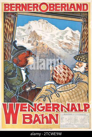 BERNER OBERLAND, WENGERNALP BAHN - Antikes Reiseplakat, 1901, anonymer Künstler Stockfoto