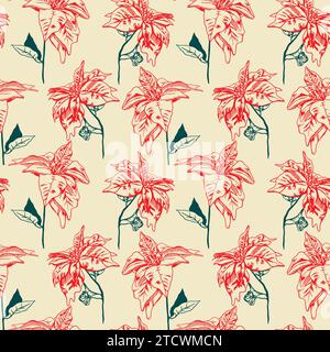 Weihnachtsstern. Blumenbanner. Nahtloses Vektormuster. Weihnachtsangebot. Neujahrskarten, Winterdekor, Geschenkpapier, Textilien, Tapeten, Abdeckungen. Stock Vektor