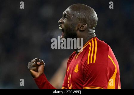 Rom, Italien. Dezember 2023. Romelu Lukaku von AS Roma reagiert während des Europa League Group G Fußballspiels zwischen AS Roma und FC Sheriff Tiraspol im Olimpico-Stadion in Rom (Italien) am 14. Dezember 2023. Quelle: Insidefoto di andrea staccioli/Alamy Live News Stockfoto