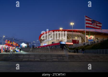 Madrid, Spanien. 13. Dezember 2023. Das CIVITAS Metropolitano Stadion wird vor dem Fußballspiel der UEFA Champions League zwischen Club Atletico de Madrid und SS Lazio ausgetragen. Quelle: Nicolò Campo/Alamy Live News Stockfoto