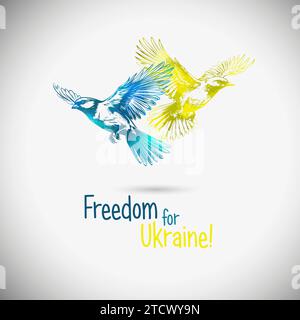 Freiheit für die ukrainischen Flugvögel. Der Begriff des Friedens in der Ukraine. Handzeichnung. Nicht AI. Vektorabbildung Stock Vektor