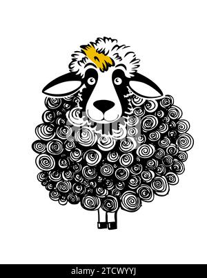 Das süße Schaf steht. Handzeichnung. Nicht AI, Vektorillustration Stock Vektor
