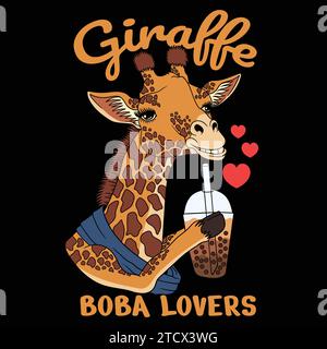 Giraffe Love Drink boba Vektor Illustration für Ihre Firma oder Marke Stock Vektor