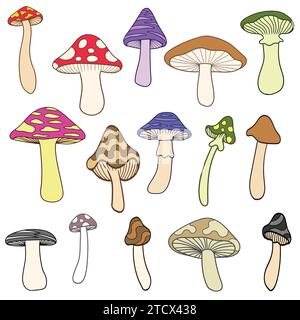 Pilze Elemente Set Sammlung Vektor Illustration für Ihre Firma oder Marke Stock Vektor