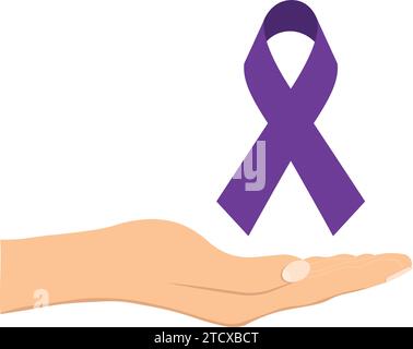Weibliche Hand mit violettem Bewusstseinsband. Bewusstsein Monat und Welt Krebs Tag Konzept. Für ein Poster oder ein Banner.Vektor Illustration Stock Vektor