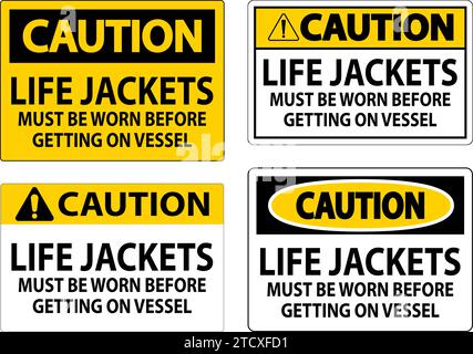 Achtung Schild Rettungswesten – Müssen Vor Dem Aufsteigen Auf Das Schiff Getragen Werden Stock Vektor