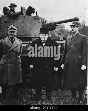 General Wladyslaw Sikorski, Präsident des polnischen ministerrates, zusammen mit Winston Churchill und de Gaulle, 1941. Quelle: Album/Archivo ABC Stockfoto