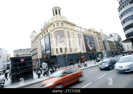 Madrid 02-19-2010 Fassade des Callao-Kinos anlässlich des hundertjährigen Jubiläums der Gran Via Foto Jaime Garcia Archdc. Quelle: Album / Archivo ABC / Jaime García Stockfoto