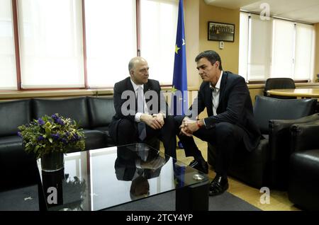 Madrid, 22.06.2017. Treffen von Pedro Sánchez mit dem für Wirtschaft und Finanzen zuständigen Kommissionsmitglied Pierre Moscovici. Foto: Oscar del Pozo ARCHDC. Quelle: Album / Archivo ABC / Oscar del Pozo Stockfoto