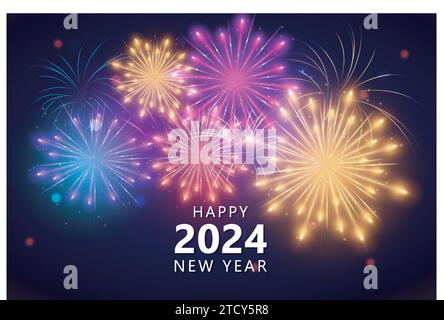 2024 Happy New Year Design Vektor. Farbenfrohe und trendige Designvorlage für das neue Jahr 2024. Stock Vektor