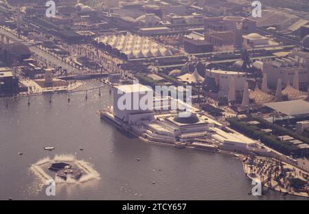 Sevilla, April 1992. Universal Exhibition of Sevilla 1992. Im Bild Luftaufnahmen der Ausstellung. Quelle: Album/Archivo ABC Stockfoto