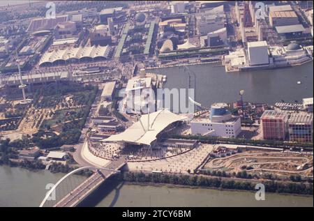 Sevilla, April 1992. Universal Exhibition of Sevilla 1992. Im Bild Luftaufnahmen der Ausstellung. Quelle: Album/Archivo ABC/Gonzalo Cruz Stockfoto