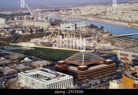 Sevilla, April 1992. Universal Exhibition of Sevilla 1992. Im Bild Luftaufnahmen der Ausstellung. Quelle: Album/Archivo ABC Stockfoto