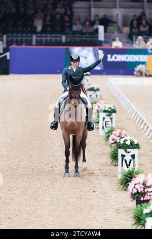 Abigail Lyle of Ireland mit Giraldo während der FEI Dressage World Cup Freestyle auf der London International Horse Show am 14. Dezember 2023, London Excel Centre, Vereinigtes Königreich (Foto: Maxime David - MXIMD Pictures) Stockfoto