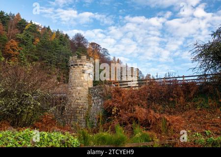 Die Old Craigellachie Bridge über den Fluss Spey im Spätherbst. Craigellachie, Morayshire, Schottland Stockfoto