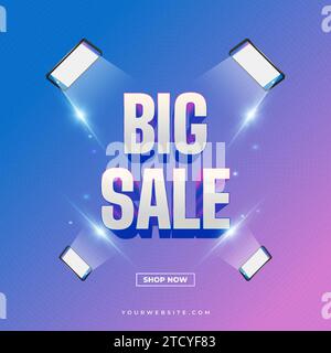 Großes Verkaufsposter oder Banner mit Smartphone-Lichtern und farbenfrohem Hintergrund. Online-Shopping-Banner Stock Vektor