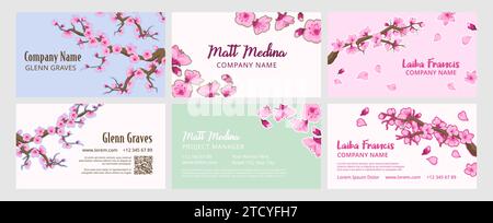 Corporate Branding-Design-Set mit Sakura-Bäumen Stock Vektor